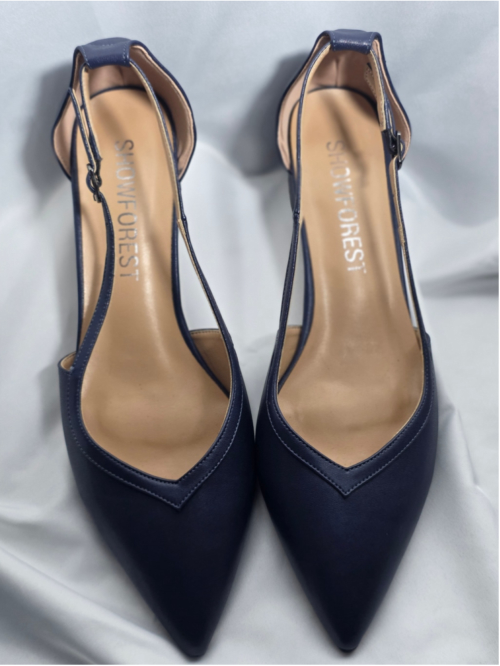 Women's Showforest Navy Pointed Toe Slingback Heels Size 9.5 wedding bridesmaid